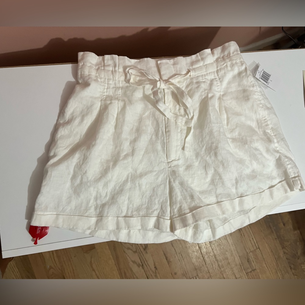 MAGASCHONI WHITE LINEN TIE WAIST SHORTS SIZE LARGE, NWT
